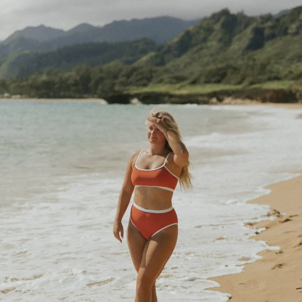 Geode Swimwear Coral Pink Longline Bikini Top NWT - Picture 1 of 2